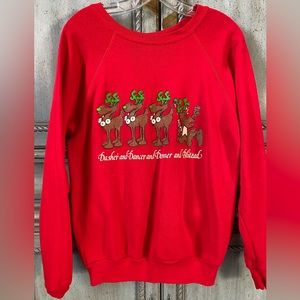 Bright Red Christmas Sweatshirt with 4 Famous Reindeer